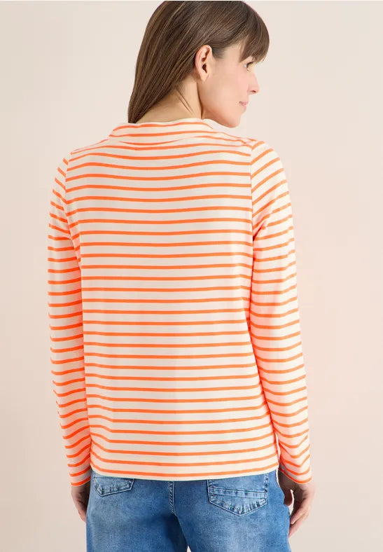 Cecil Stripe Funnel neck top in navy or Orange 324664