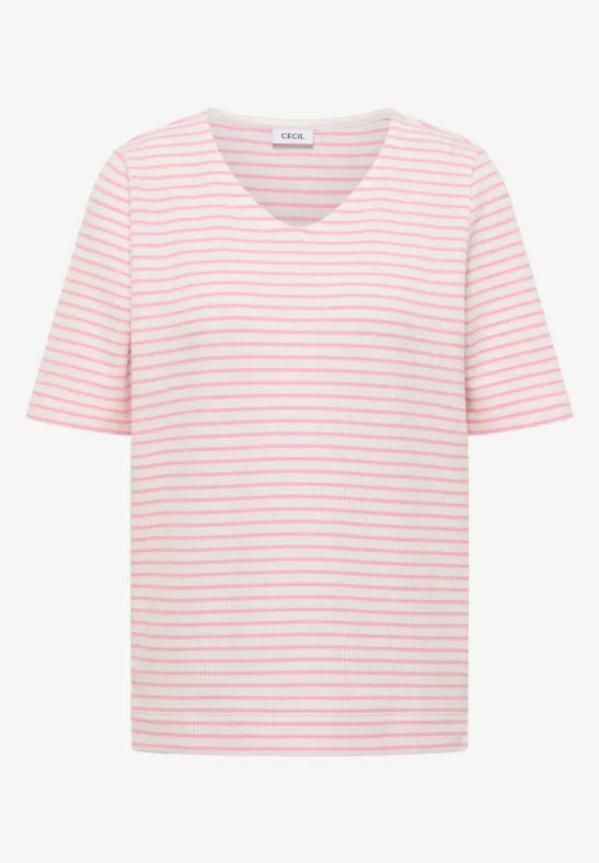 Cecil Cotton Blend V Neck textured short sleeve Top 324813