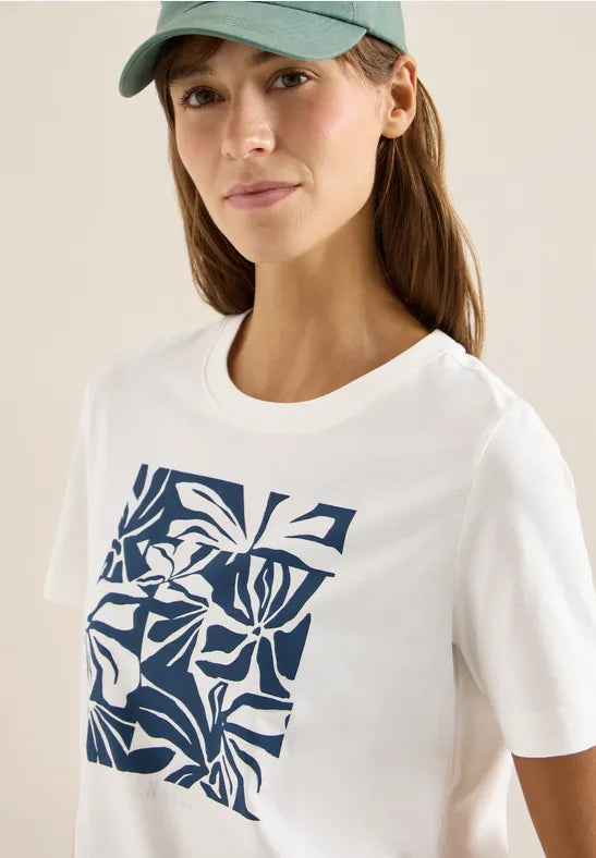 Cecil Pure cotton t Shirt with print front in Pink Or Navy 324824