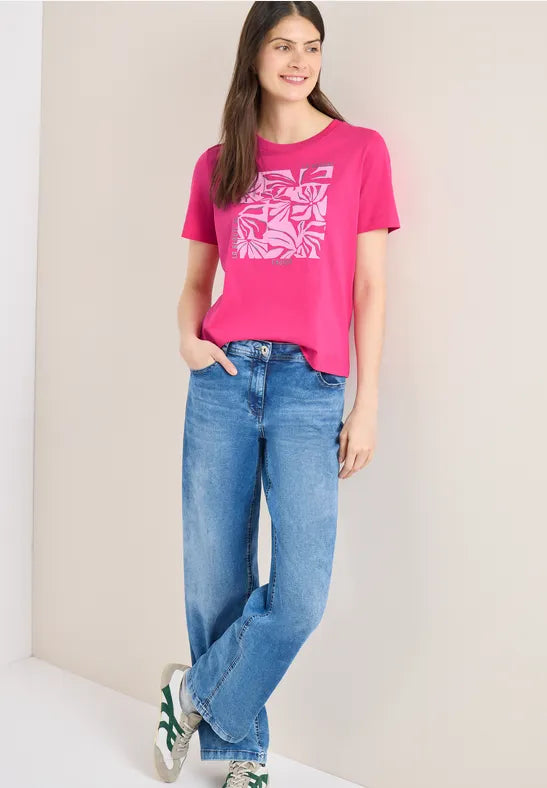Cecil Pure cotton t Shirt with print front in Pink Or Navy 324824