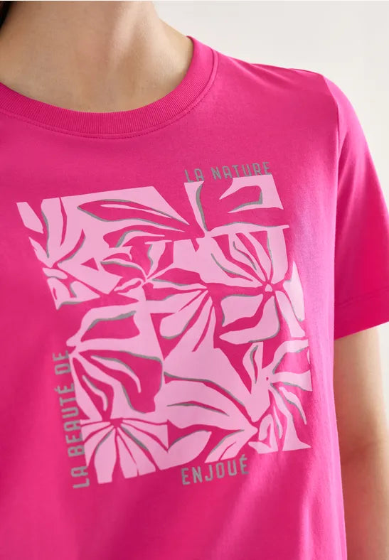 Cecil Pure cotton t Shirt with print front in Pink Or Navy 324824