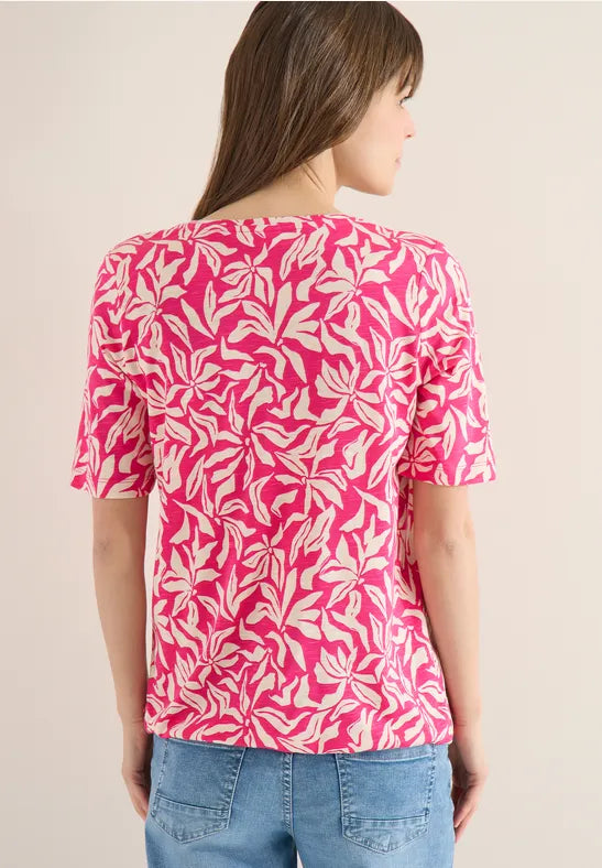 Cecil Cotton T-shirt with V-neck and floral print in Navy Or Pink324832