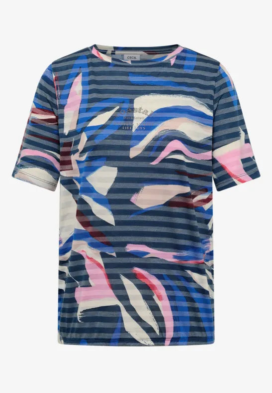 Cecil Short-sleeved shirt with burnout stripes 325033