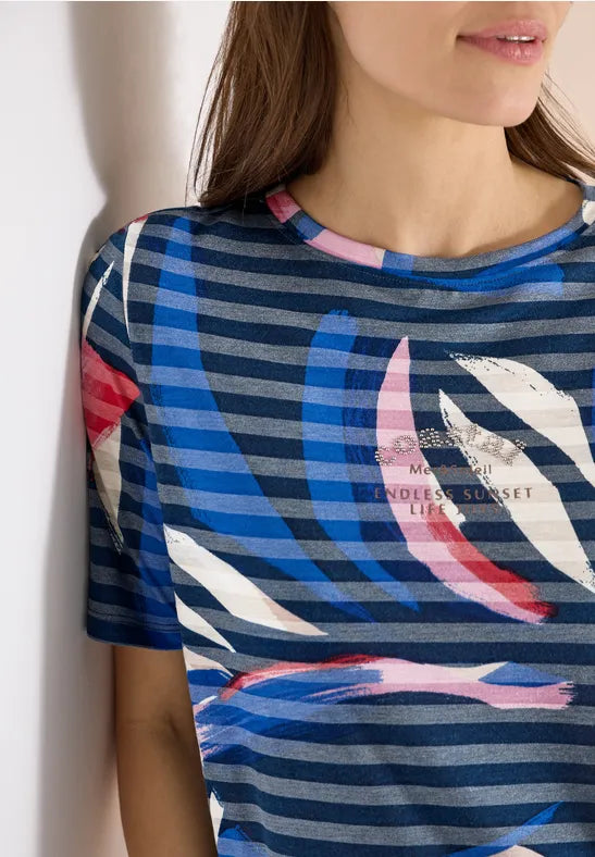 Cecil Short-sleeved shirt with burnout stripes 325033