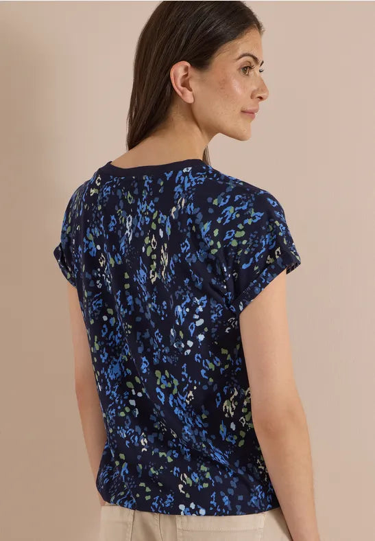 Cecil Cotton T-shirt with split neck and print 325573 Blue