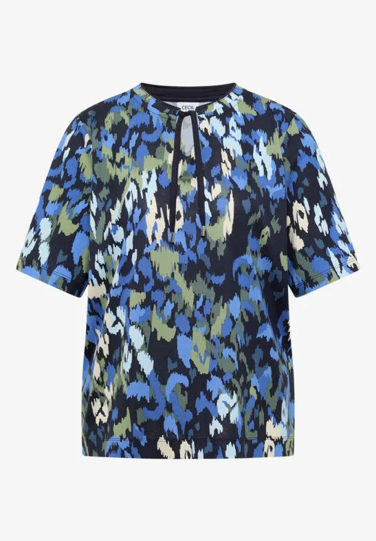 Cecil Cotton T-shirt with tie split neck and print 325595