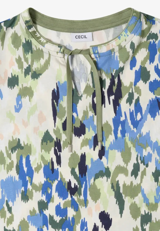 Cecil Cotton T-shirt with tie split neck and print 325595 Green