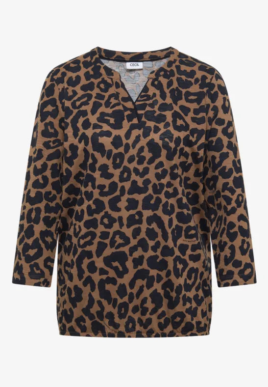 Cecil Leo Print V Neck Jersey 3/4 sleeve Top with Elastic waist 325693