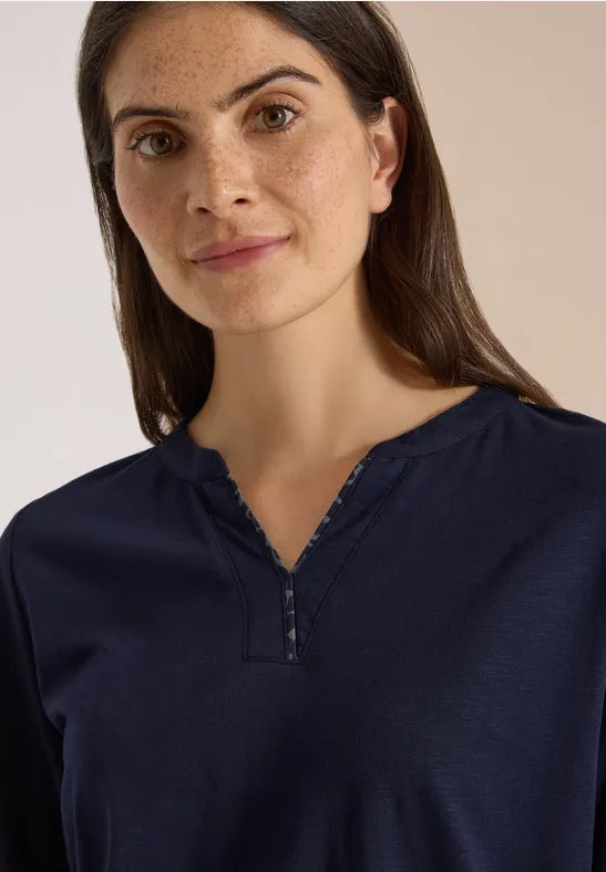 Cecil 3/4 sleeve shirt with split neck print detail 325694