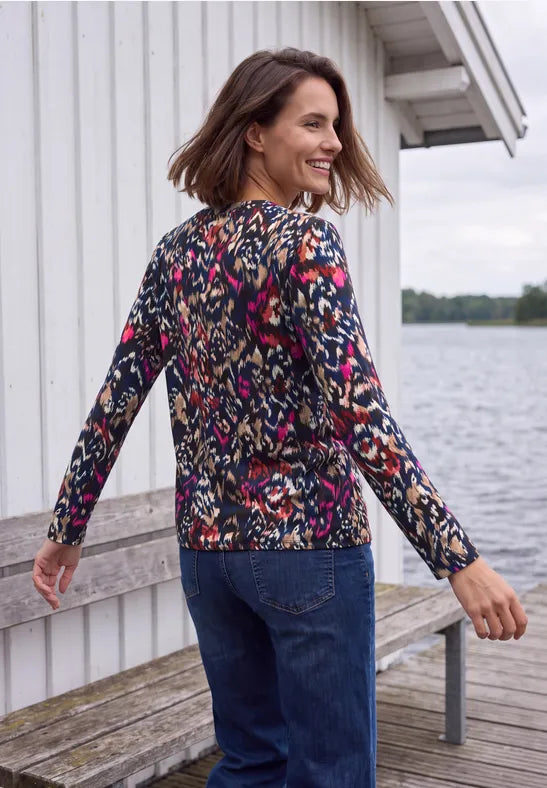 Cecil Split neck shirt in Truffe Brown Print 326025
