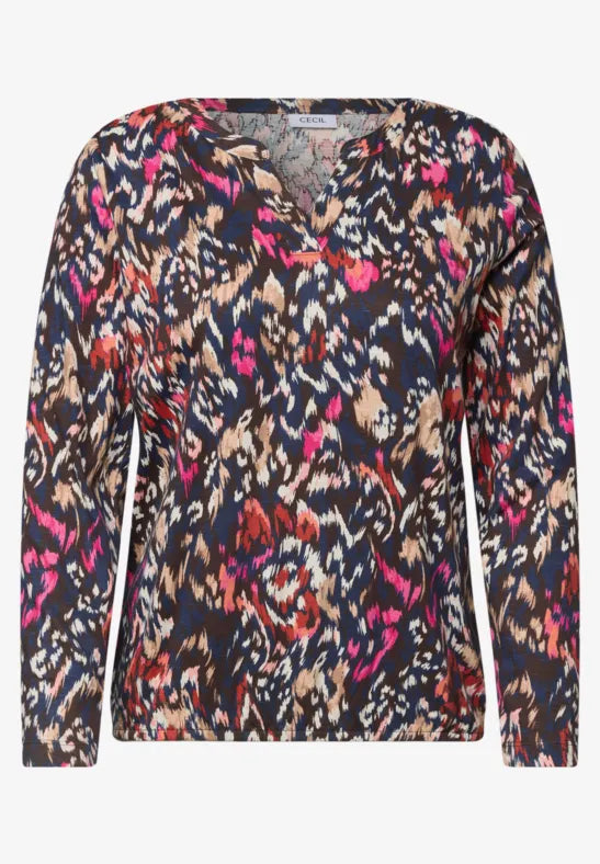 Cecil Split neck shirt in Truffe Brown Print 326025