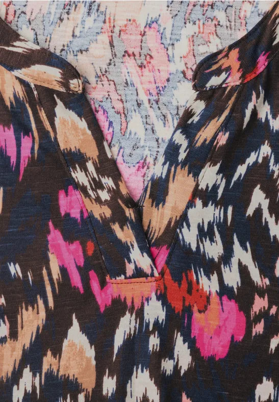 Cecil Split neck shirt in Truffe Brown Print 326025