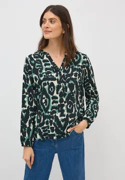 Cecil green printed blouse with v neck and long sleeve