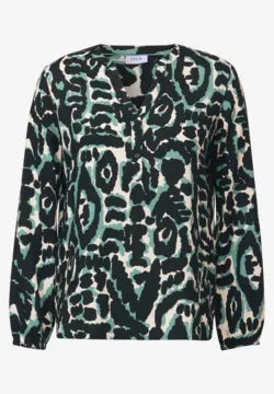 Cecil green printed blouse with v neck and long sleeve
