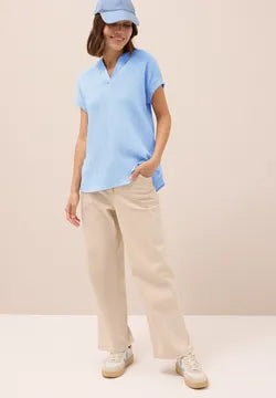 Cecil plain Sky ~Blue textured blouse with short sleeve 345990 Blue