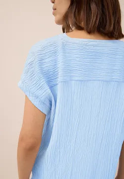 Cecil plain Sky ~Blue textured blouse with short sleeve 345990 Blue