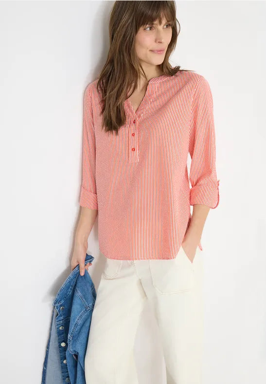 Cecil Cotton Seersucker pinstripe blouse in blue or Orange 345354