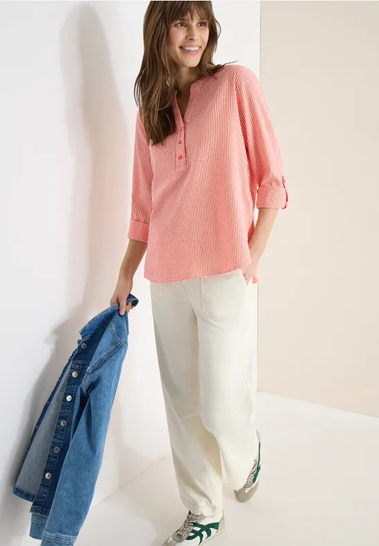 Cecil Cotton Seersucker pinstripe blouse in blue or Orange 345354