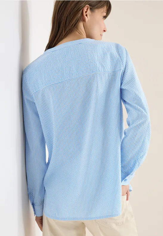 Cecil Cotton Seersucker pinstripe blouse in blue or Orange 345354