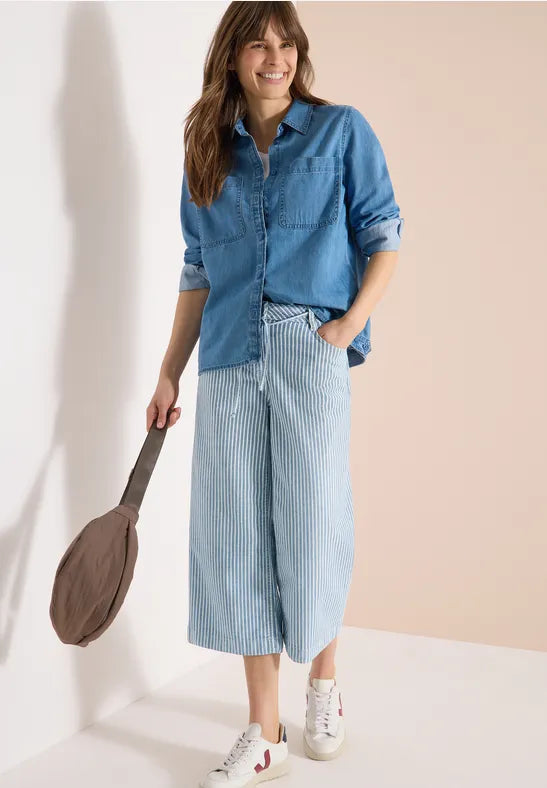 Cecil Pinstripe Wide leg Crop Jeans 22" 380795