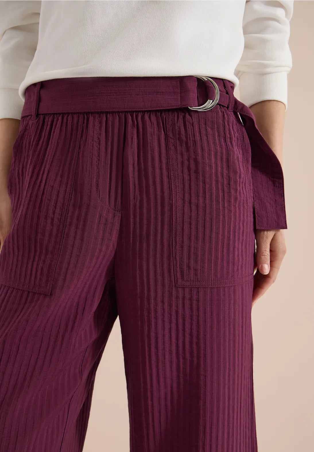 Cecil Wide Leg relaxed fit trousers with belt detail 26" leg 380812 Grape