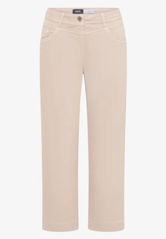 Cecil High Waist Wide Leg Jeans in Beige 380964