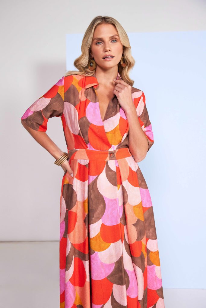 Kate Cooper Polka Dot Colour Mix Mock Wrap Dress With Button Waist Kcs26129