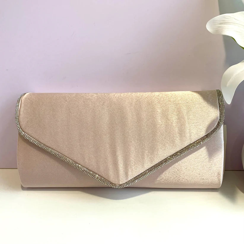Satin Clutch Bag with long chain strap