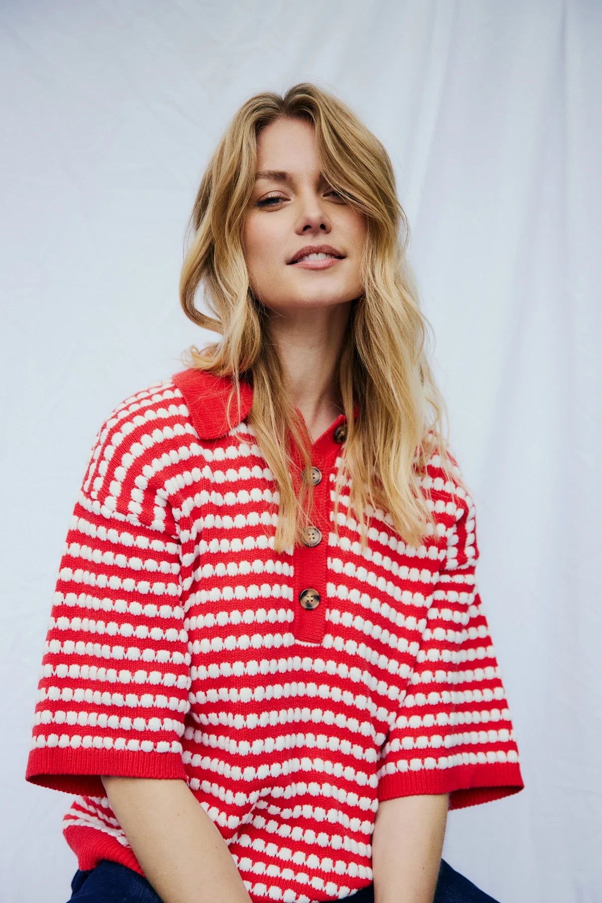 Free/Quent Retro Stripe Knit with collar 207608