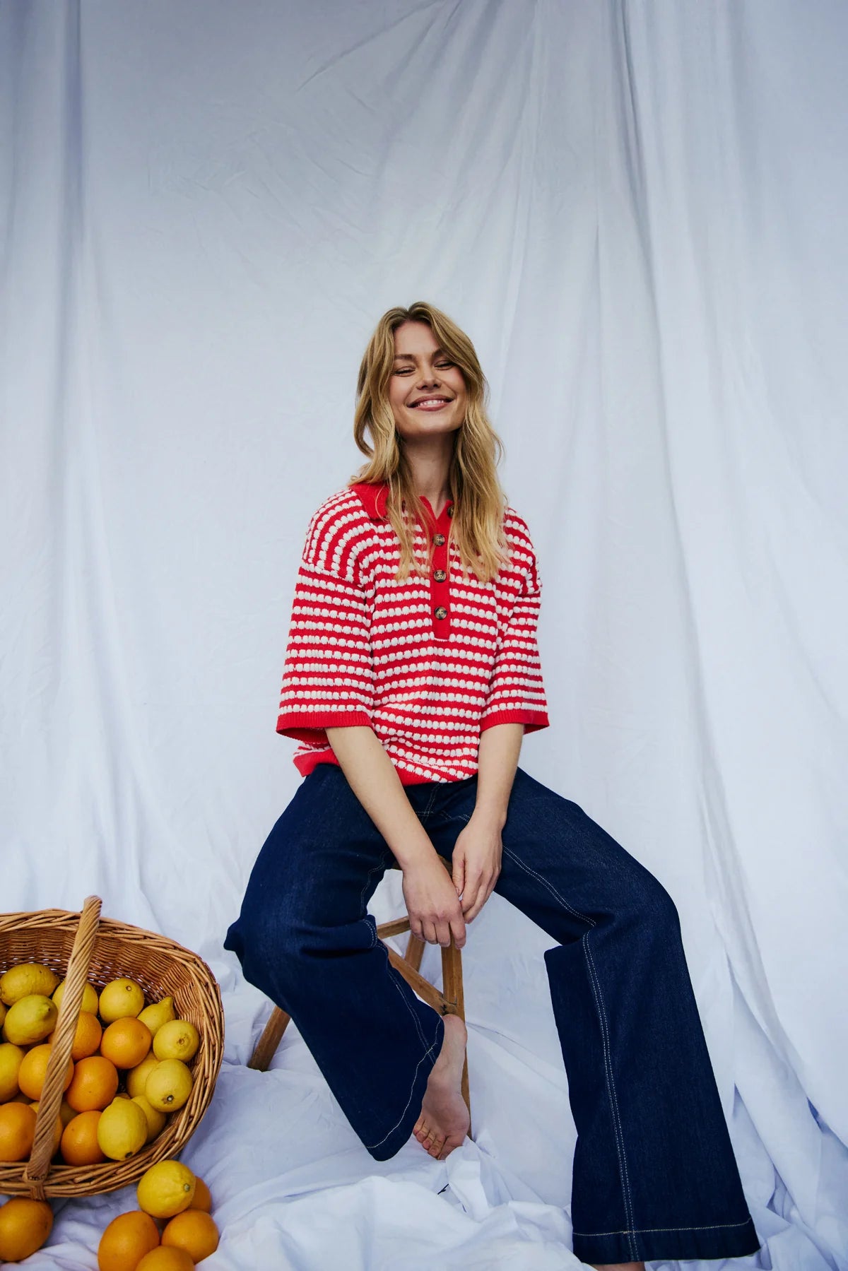 Free/Quent Retro Stripe Knit with collar 207608