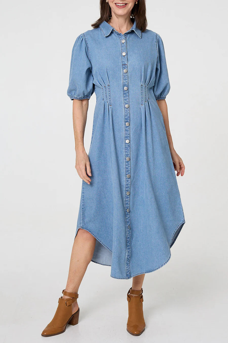 Stella Morgan Denim Curve Hem Midi Shirt Dress