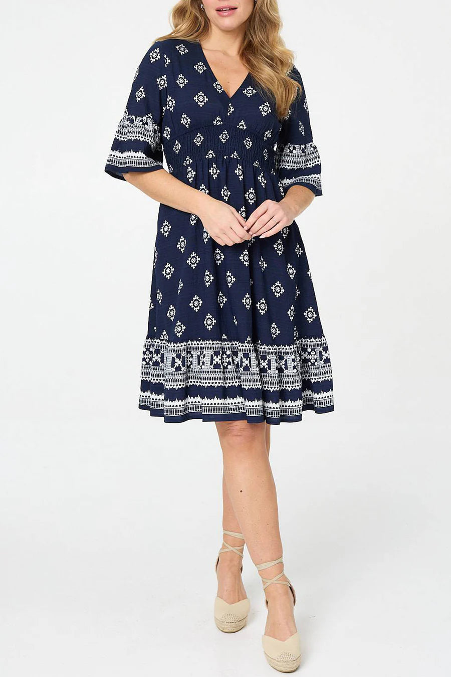 Stella Morgan Navy Border Print Dress with Pockets