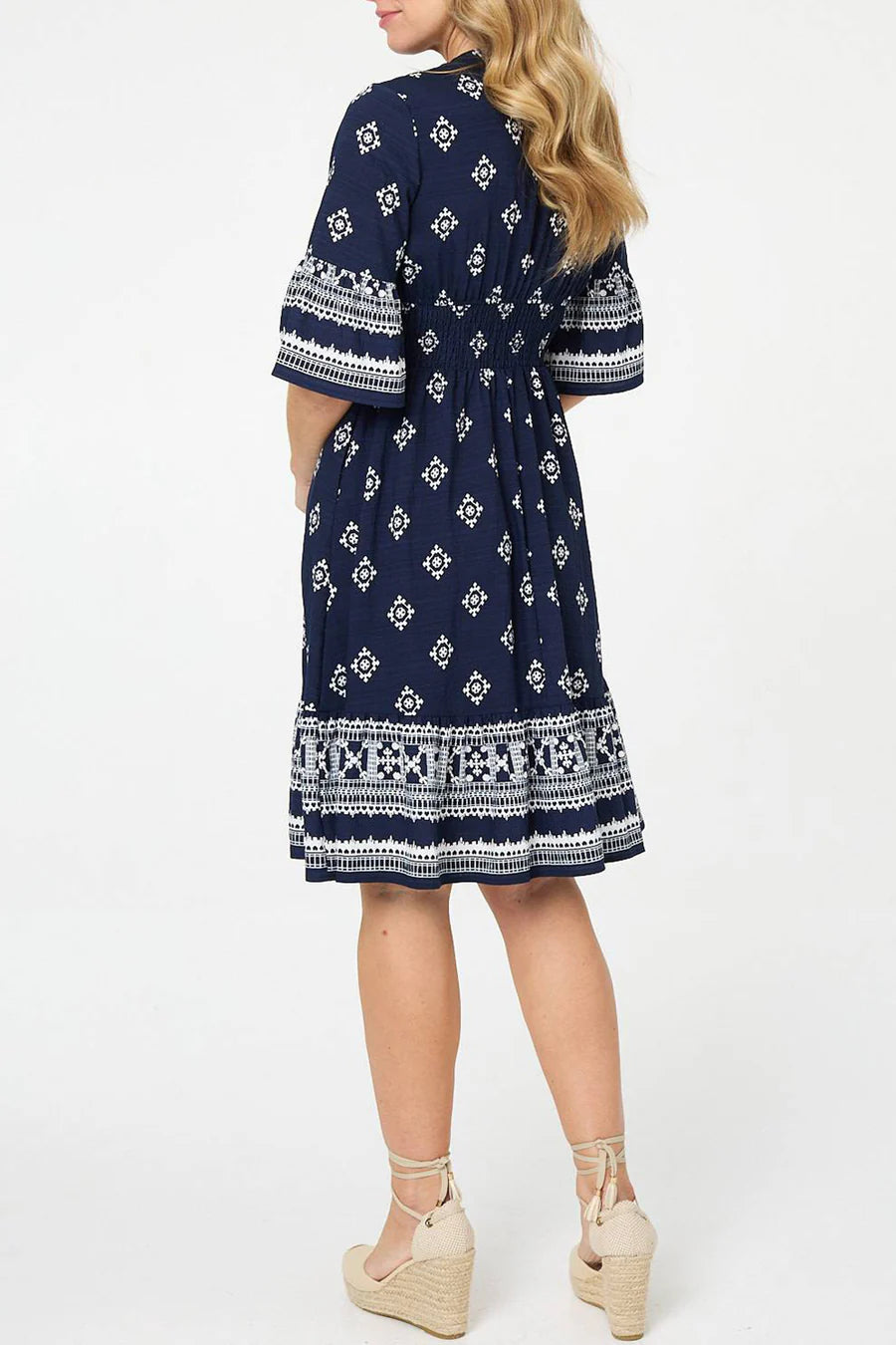 Stella Morgan Navy Border Print Dress with Pockets