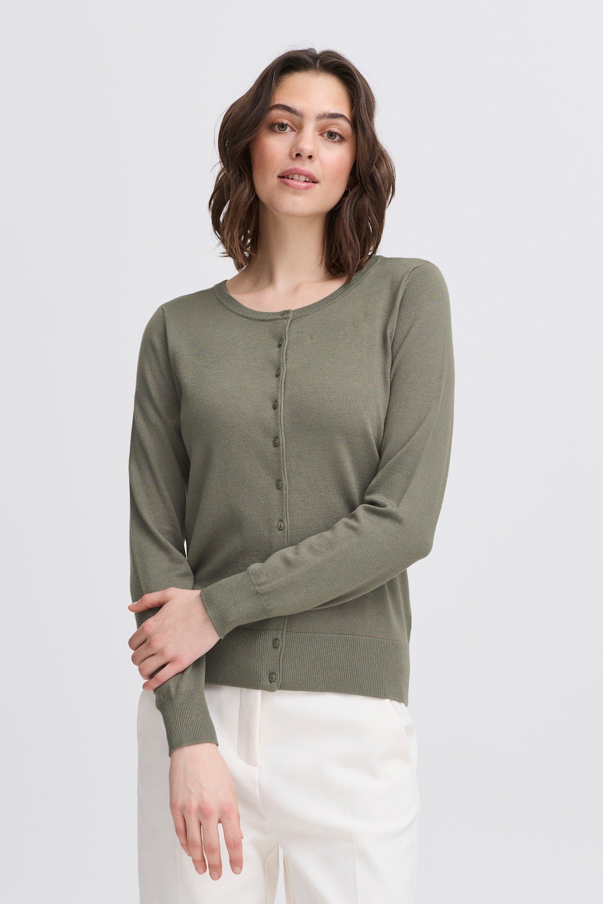 Fransa Basic round neck cardigan 20604187