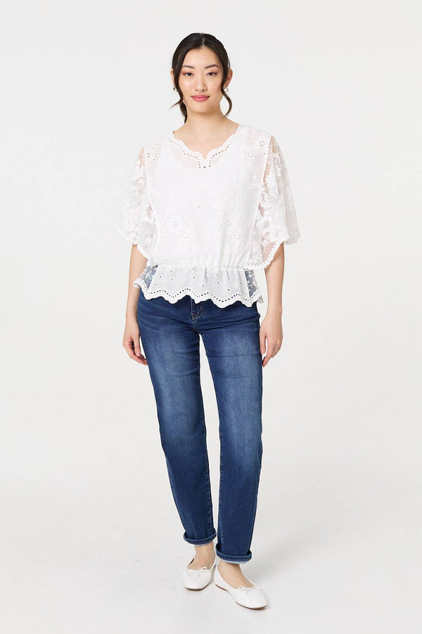Pretty White cotton peplum top 75703