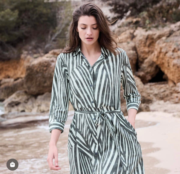 Cecil Pretty Midi Shirt  dress in Green Stripe Mix 143963