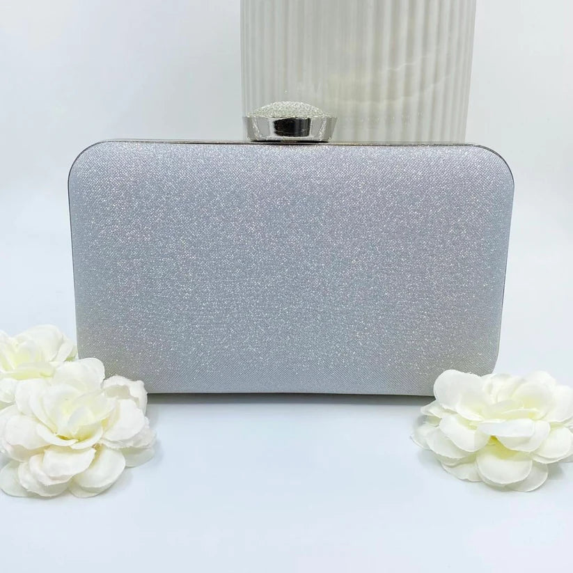 Hard Case Glitter Clutch bag in Silver or Gold