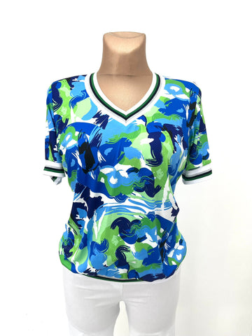 Yew sporty v neck with rib cuff detail 3825 Blue Green
