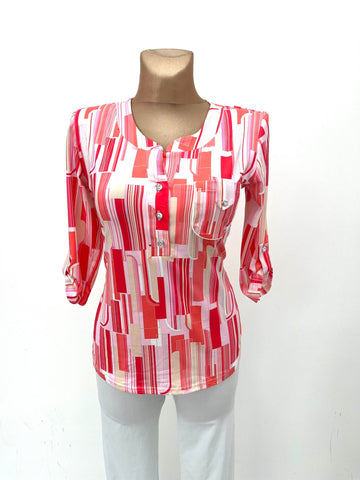 Yew Collarless shirt style Top Ss24 Coral