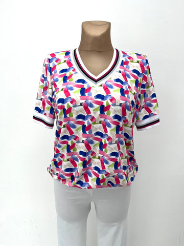 Yew Sporty v neck top with short sleeve  3825 Pink mix