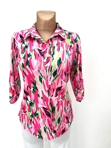 Yew Top with collar and 3/4 sleeve 3743 pink mix