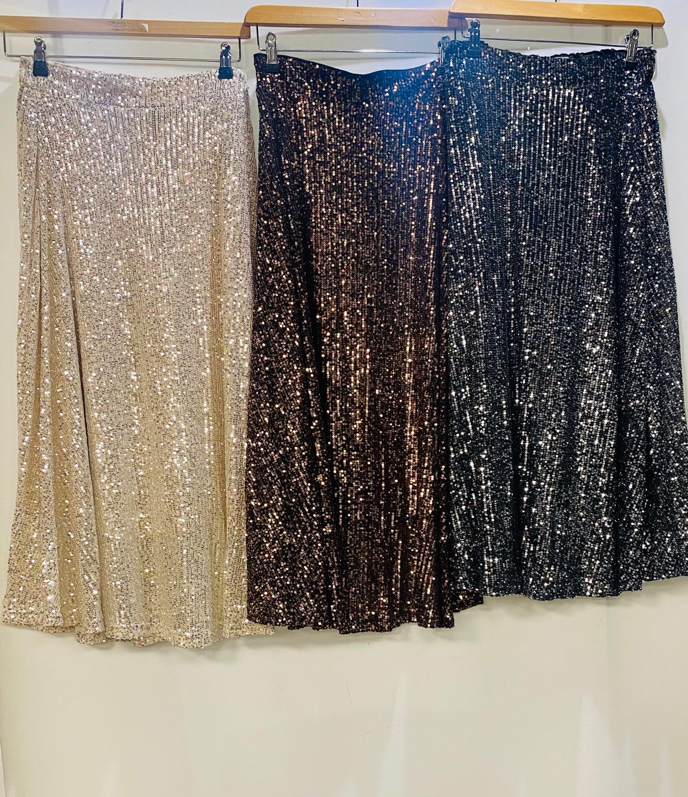 Sequin Midi Skirt. Gold, Brown or Black