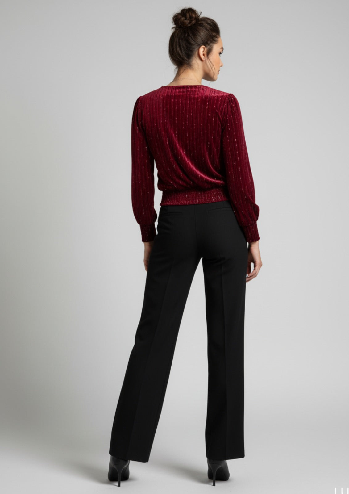 Marc Angelo Plush Velvet Wrap top in Wine