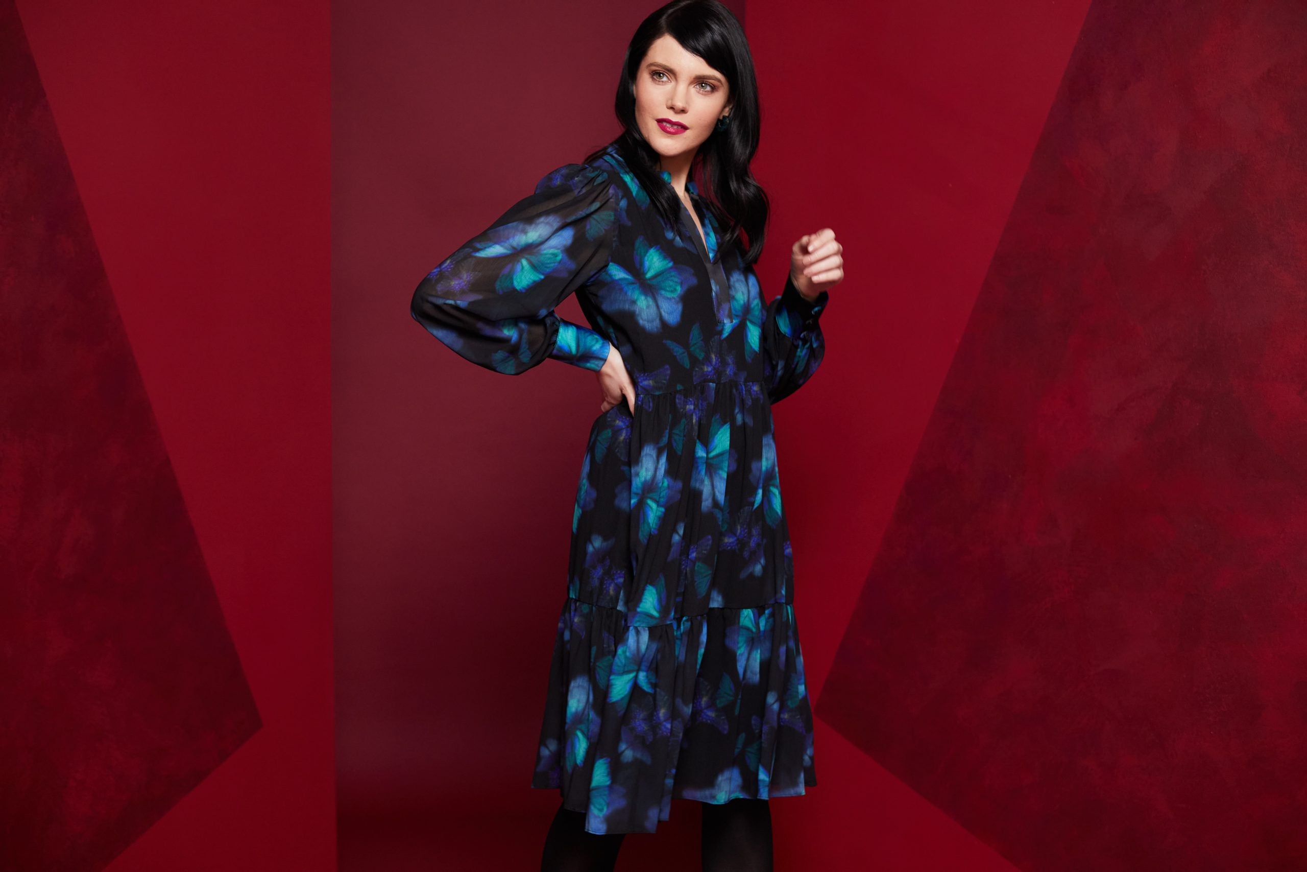 Kate Cooper Butterfly Blue print dress Kcaw23153