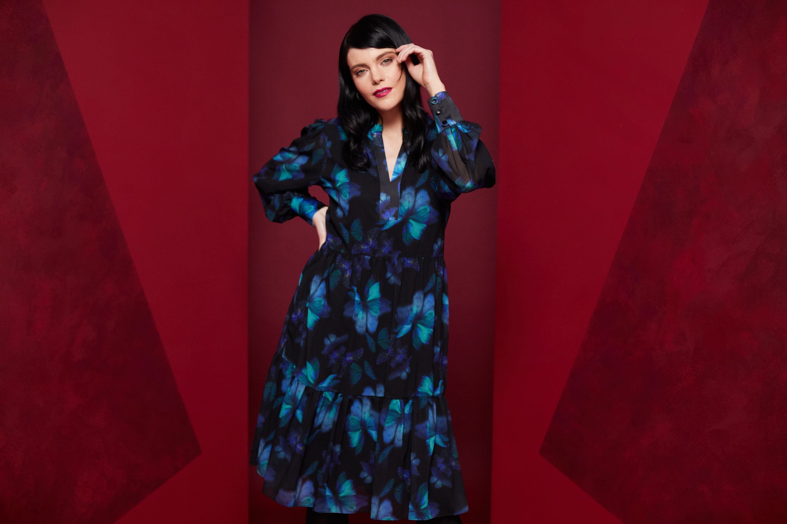 Kate Cooper Butterfly Blue print dress Kcaw23153