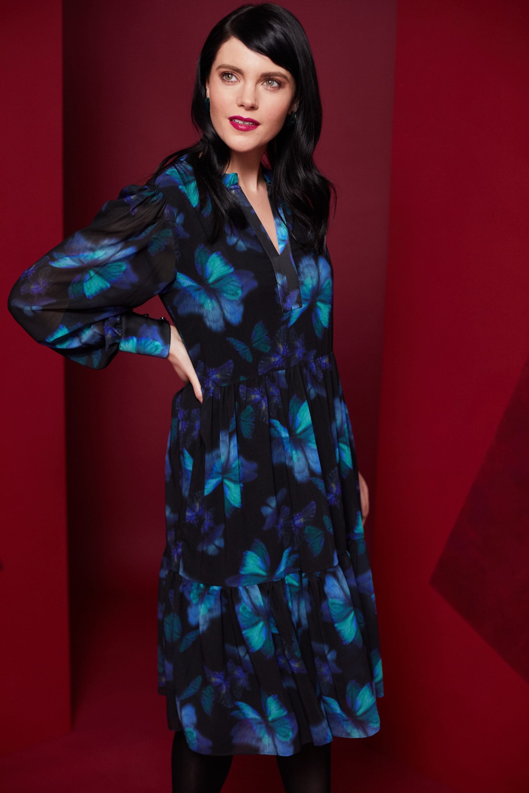 Kate Cooper Butterfly Blue print dress Kcaw23153