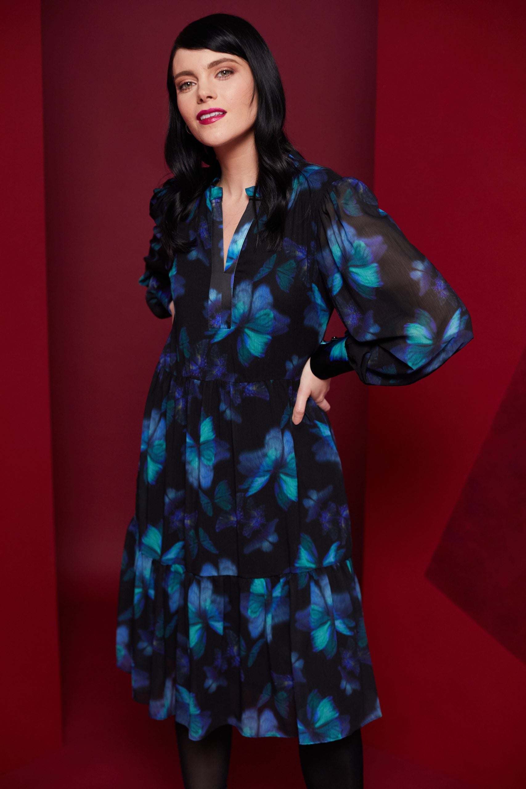 Kate Cooper Butterfly Blue print dress Kcaw23153