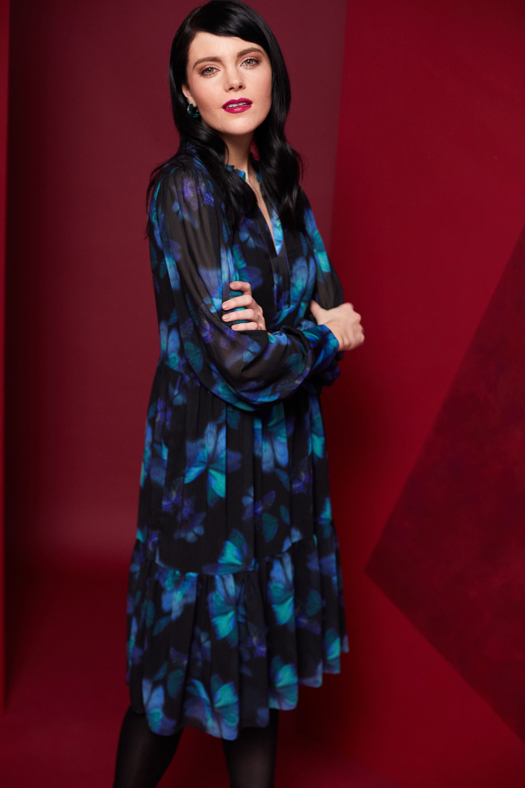 Kate Cooper Butterfly Blue print dress Kcaw23153