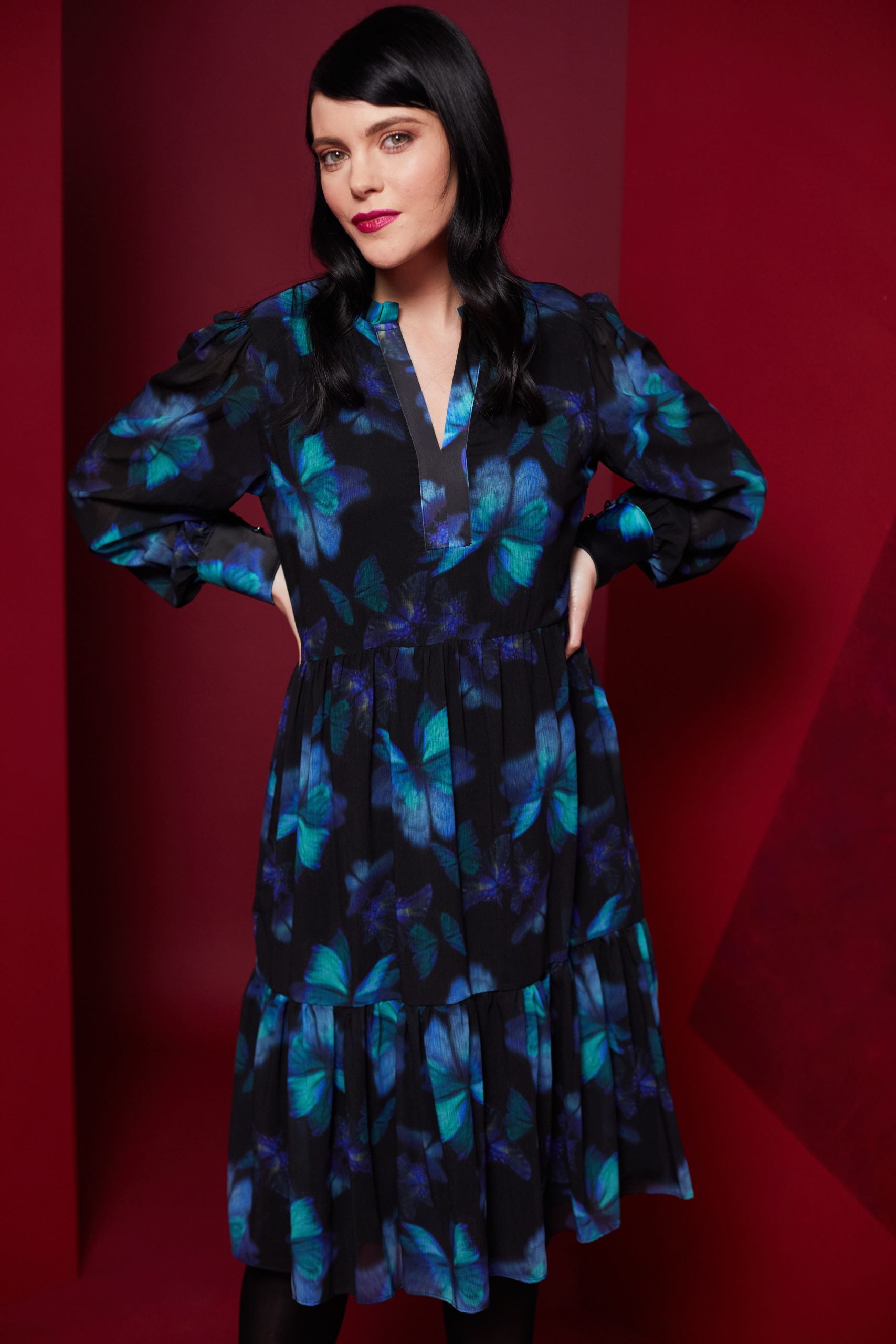 Kate Cooper Butterfly Blue print dress Kcaw23153