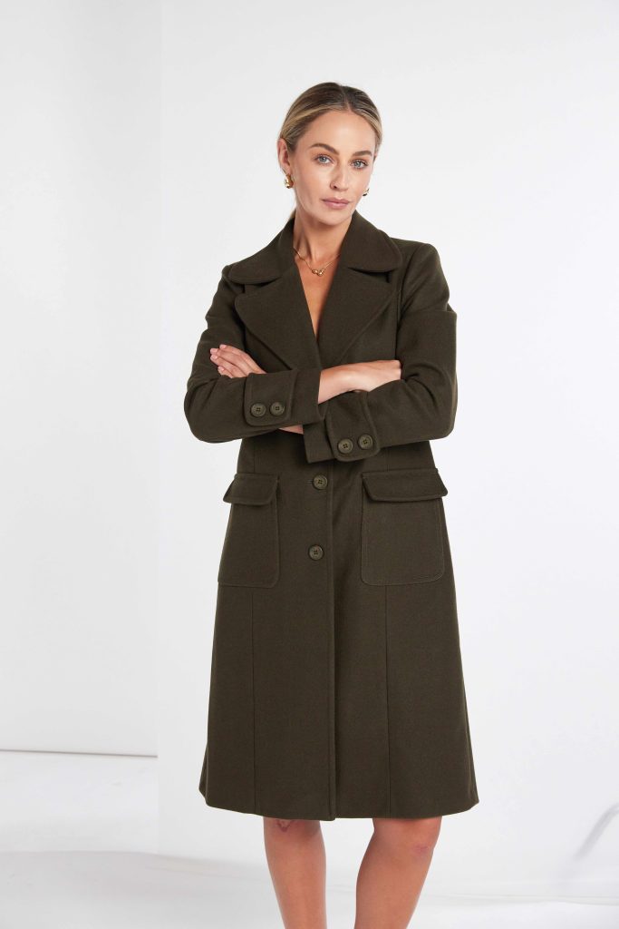 Kate Cooper Wool Blend Single breast coat in Military Green